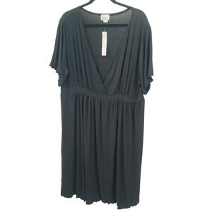 SWAK 4x Black Dress Womens Plus V Neck Short Sleeve A Line Knit Pleated